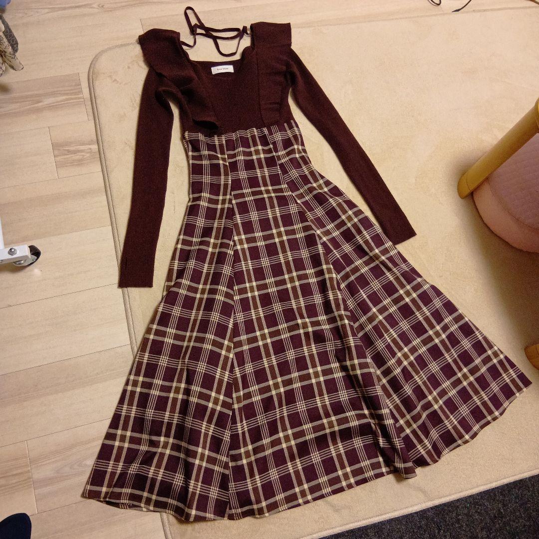 ロゼミューズ✩checkered knit docking onepiece