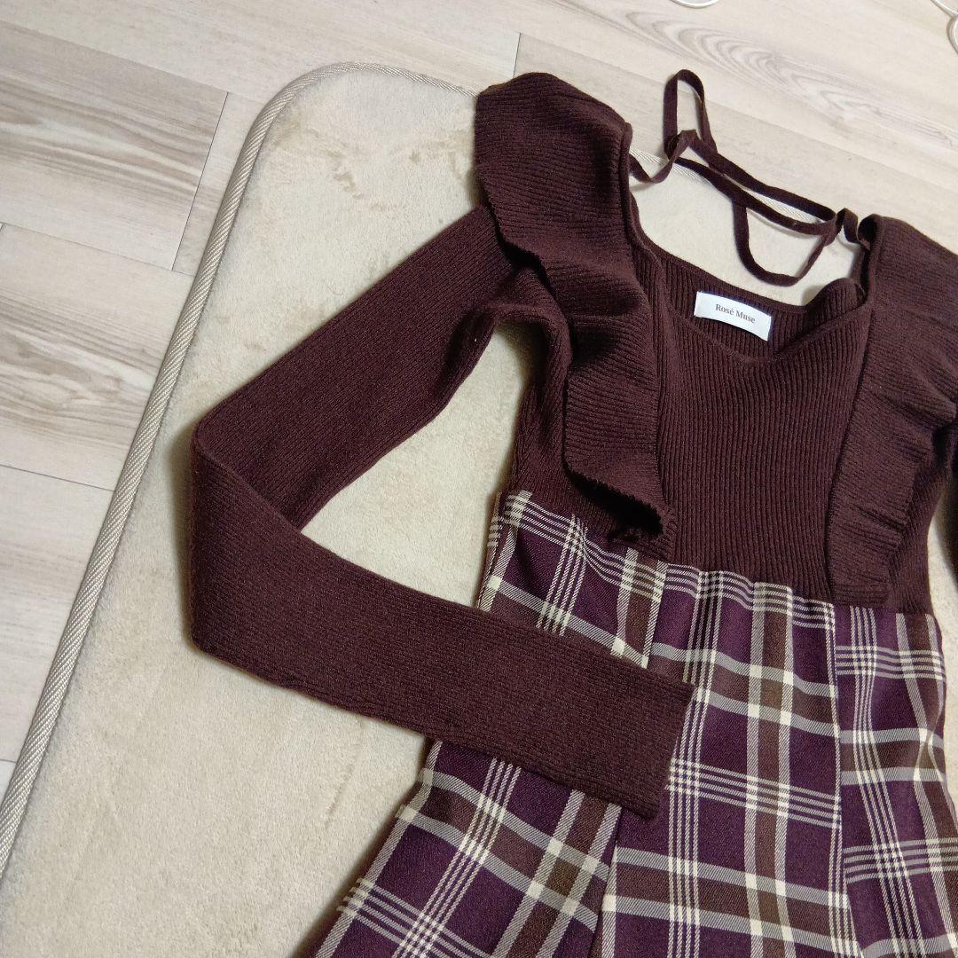 ロゼミューズ✩checkered knit docking onepiece