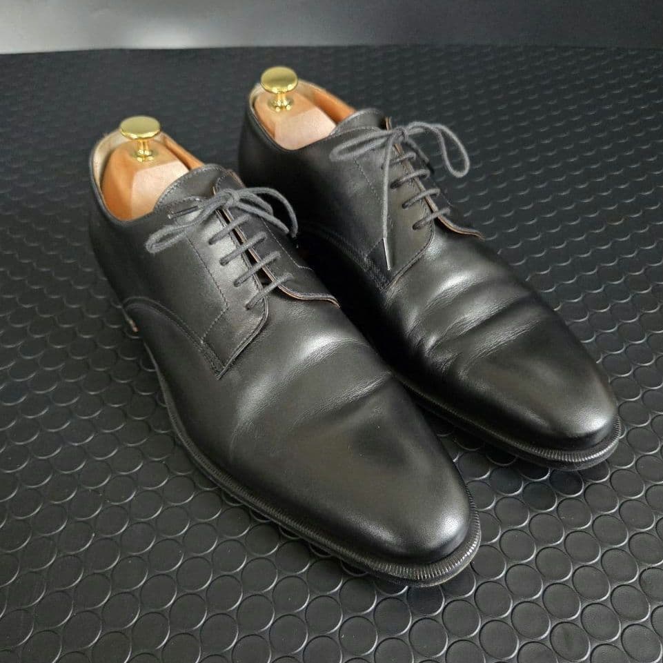 HERMES　ブラックレザー ドレスシューズ　プレーンツゥ 27㎝　箱