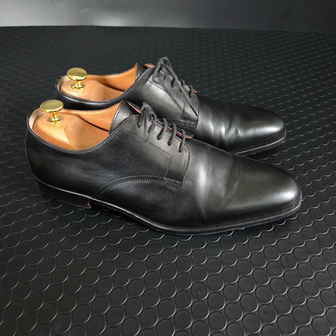 HERMES　ブラックレザー ドレスシューズ　プレーンツゥ 27㎝　箱