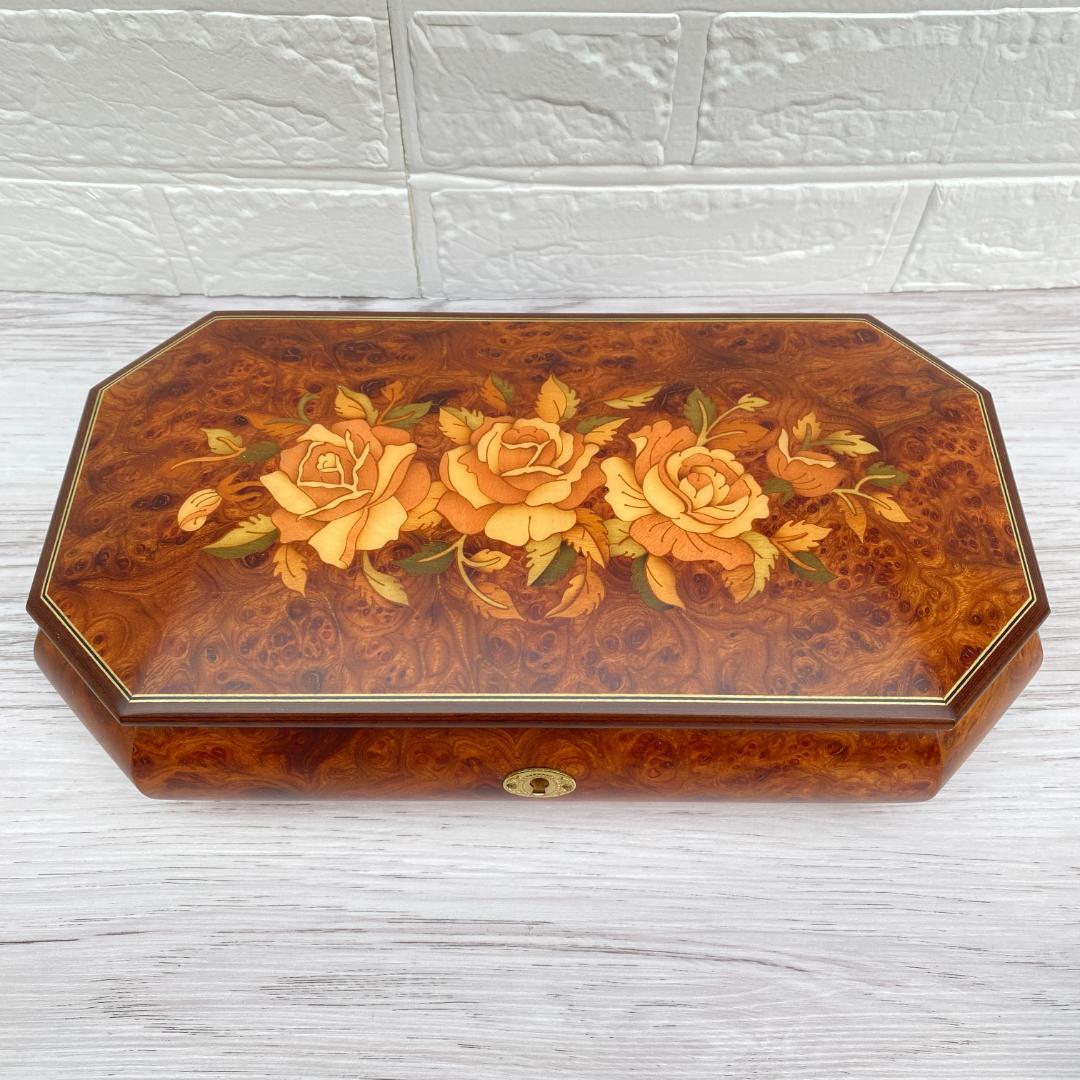 ◆新品同様◎REUGE リュージュ 小物入れオルゴール 象嵌細工 鍵付き