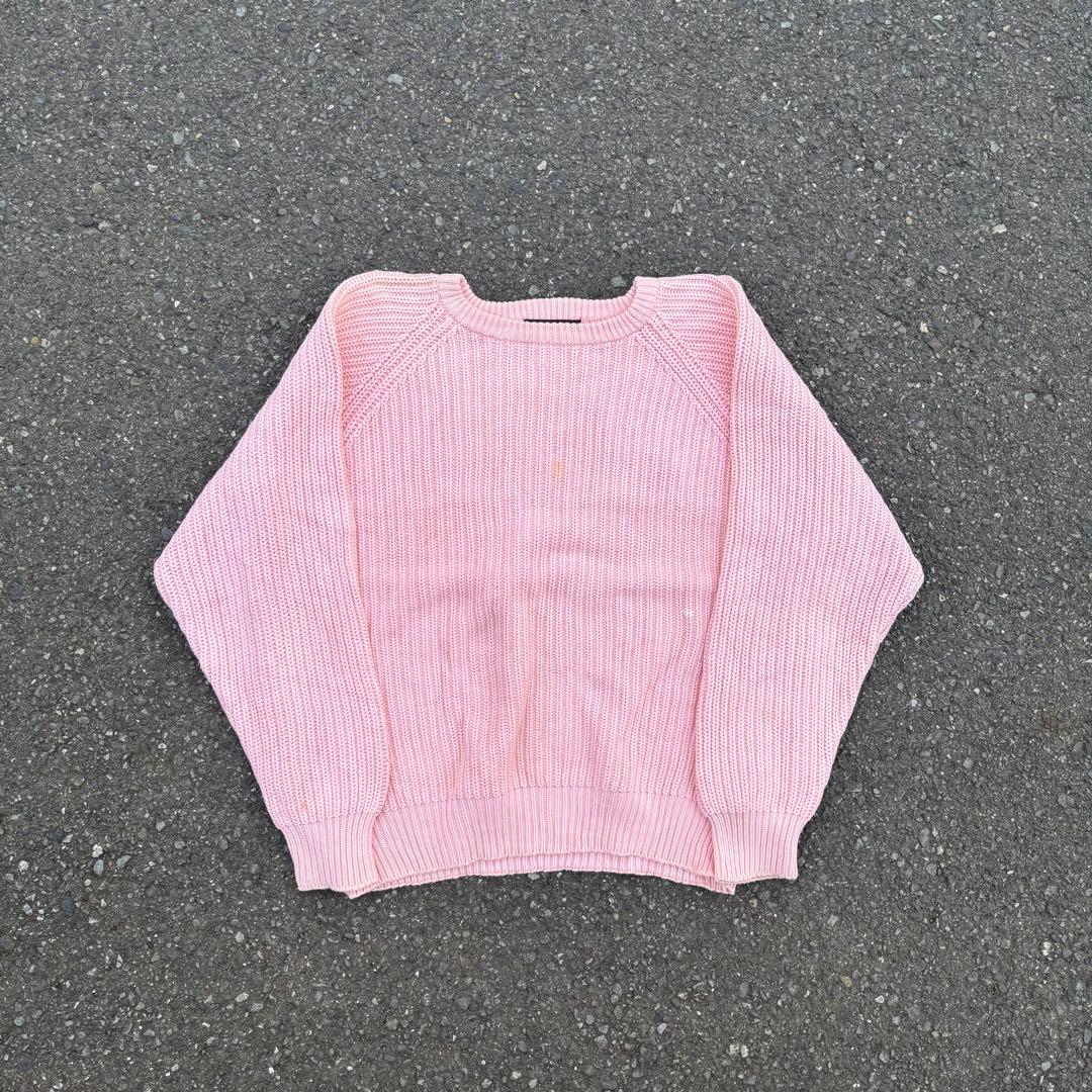 80s 黒タグ Eddie Bauer ピンク コットンニット 太編み