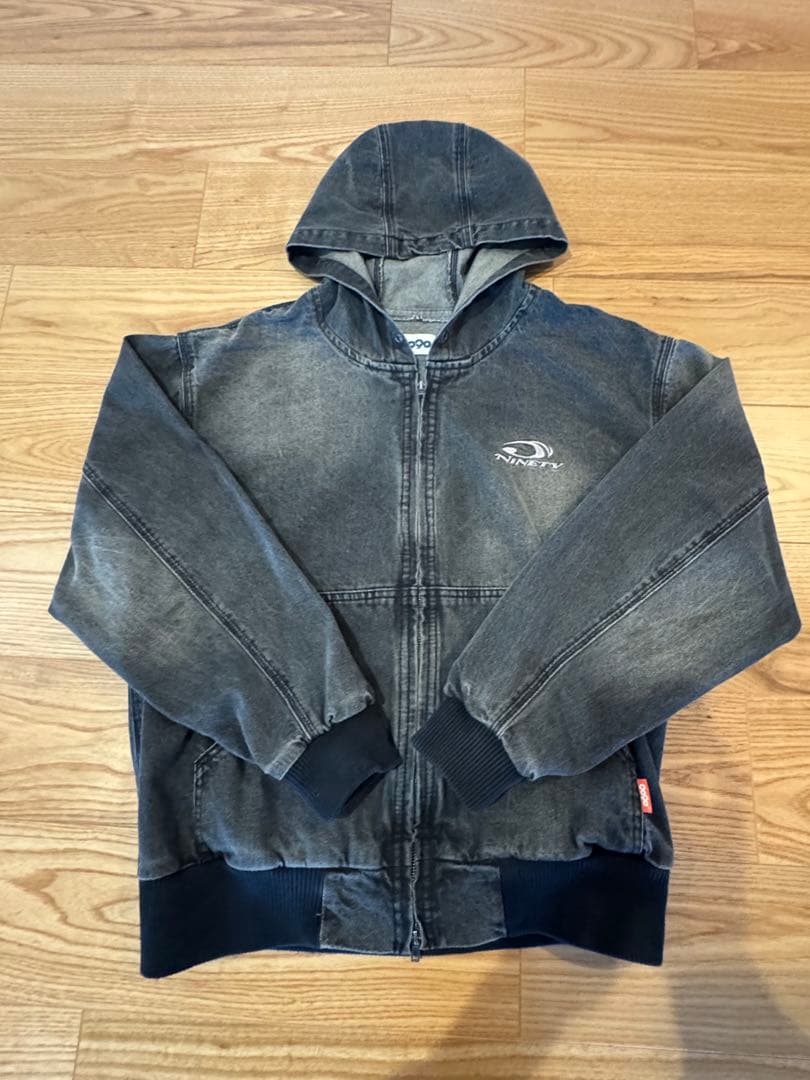 9090 フード付きジップアップパーカー グレー