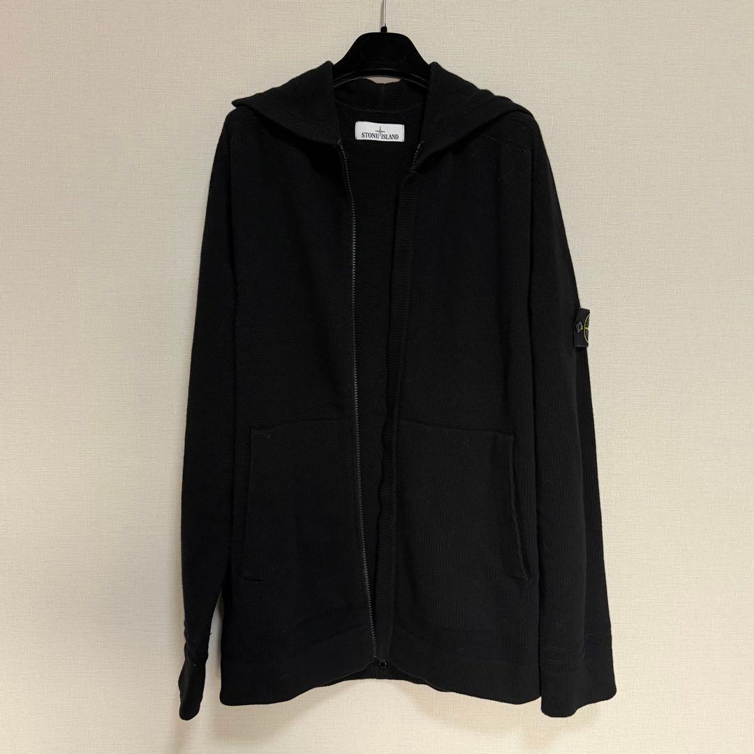 STONE  フード付ニット ジップアップ ブラック　XXL