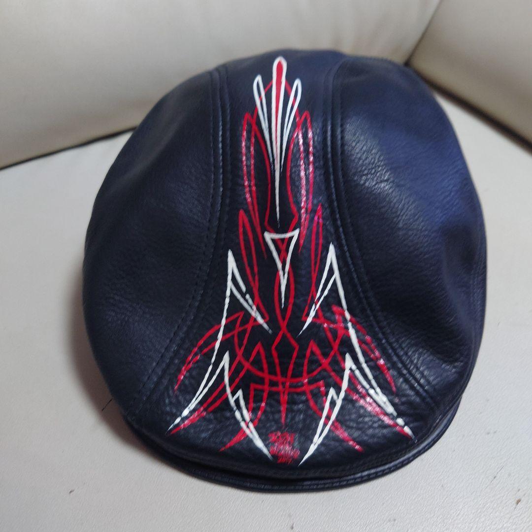 schottレザーペイントベレー帽 黒