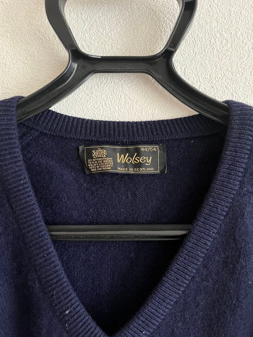 80s スコットランド製　Wolsey カシミヤ Vネック ニット