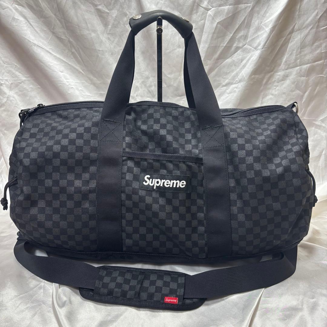 【極美品】SUPREME チェッカー柄 ダッフルバッグ ボストン BOXロゴ 黒