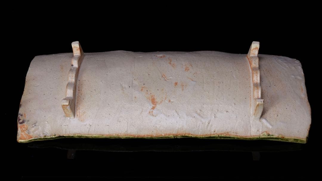 ミ*ク様 織部焼 『織部竹文 長方大皿』 在銘 共箱 作家物 大皿 角皿 足付