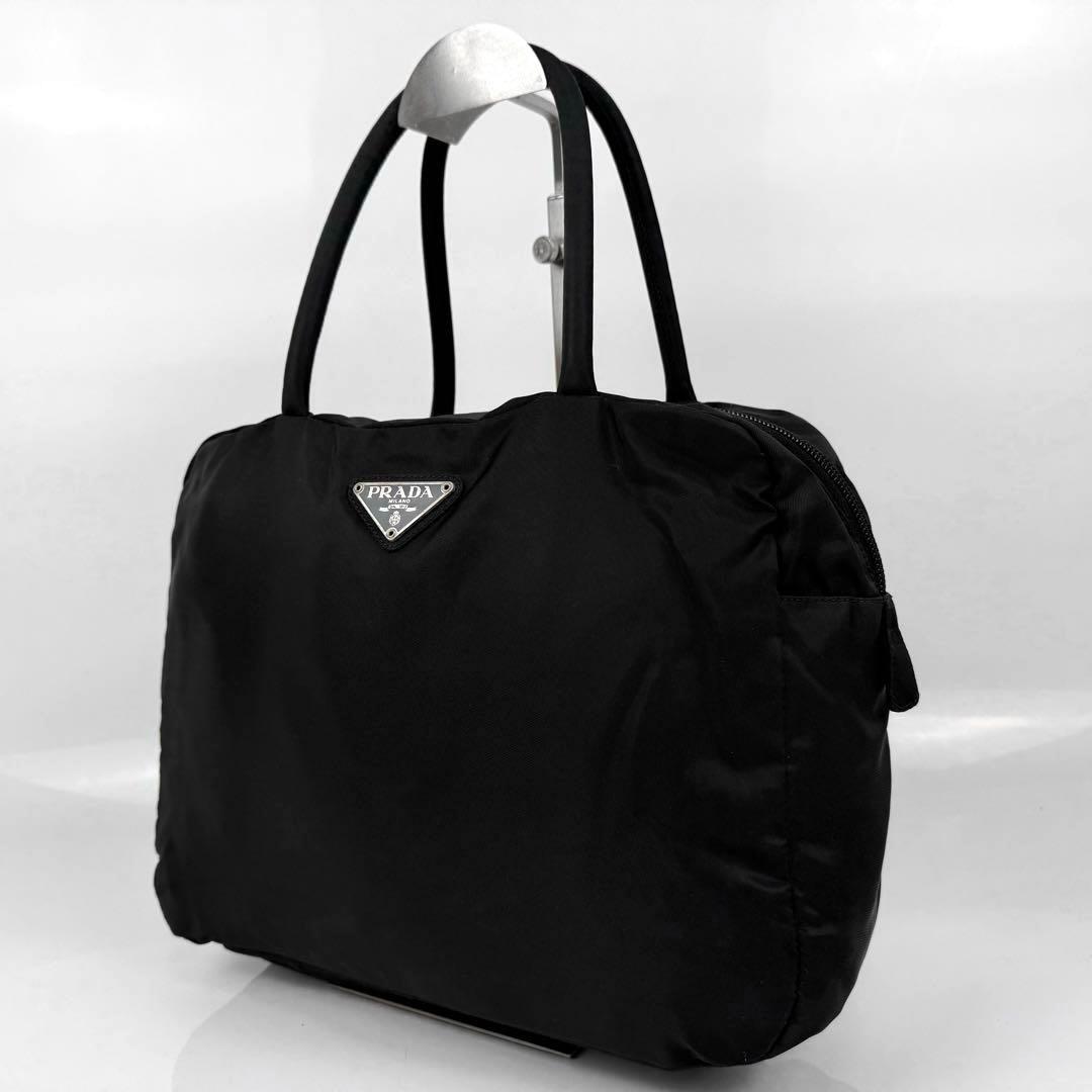 【美品】PRADA プラダ ミニボストンバッグ 三角ロゴ ナイロン 黒 白タグ