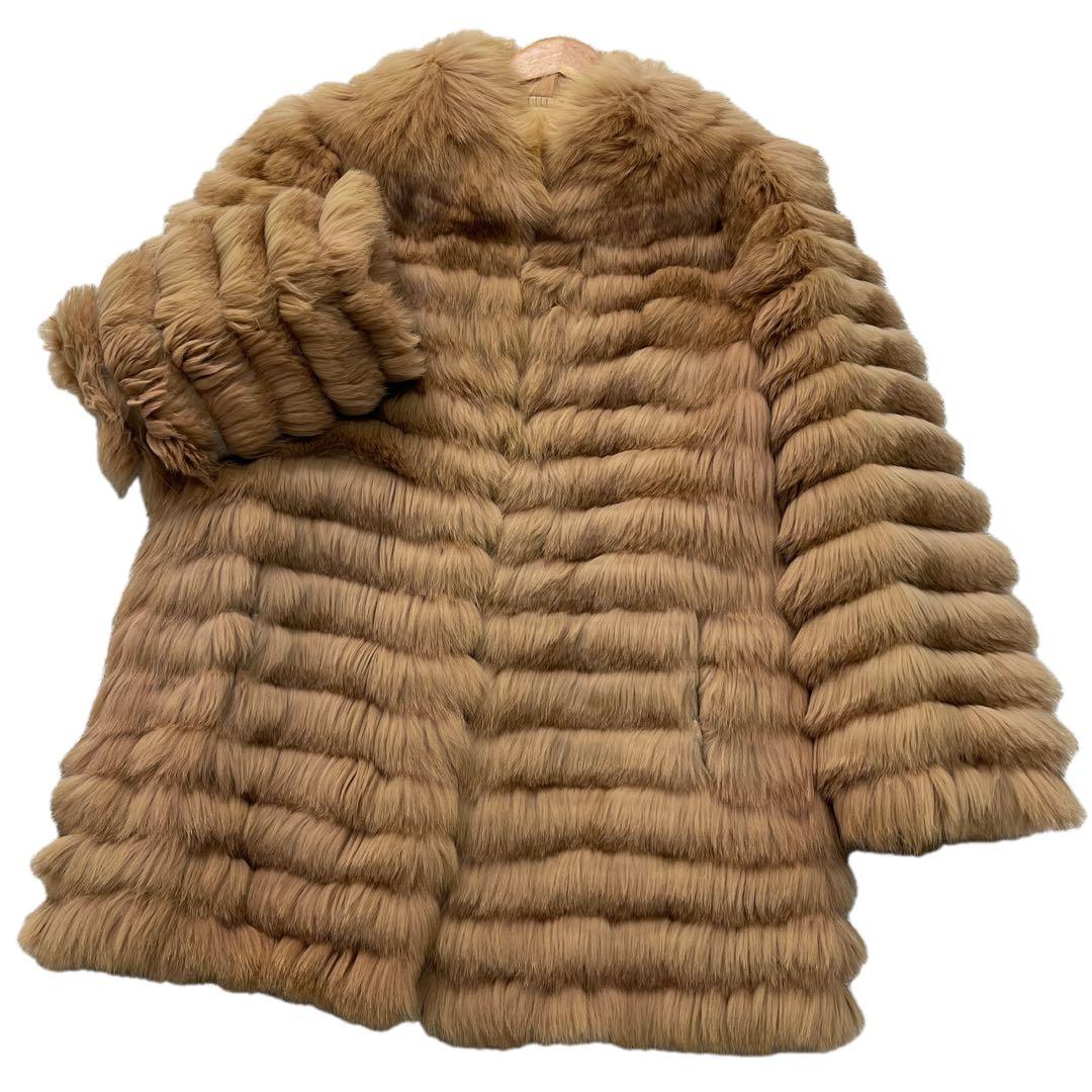 染めブルーフォックス　ムーンバット　ファーコート　XLサイズ相当　総丈78cm