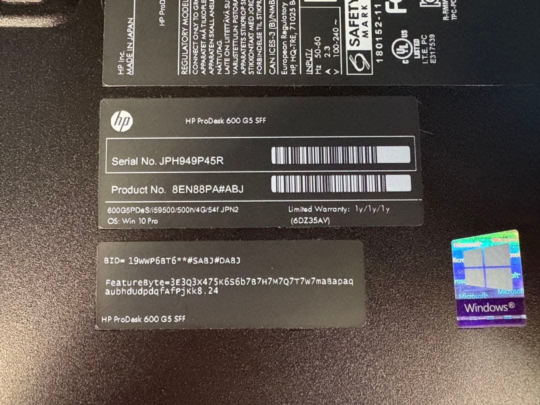 HP Prodesk 600 G4 第9世代i5 メモリ16GB SSD＋HDD