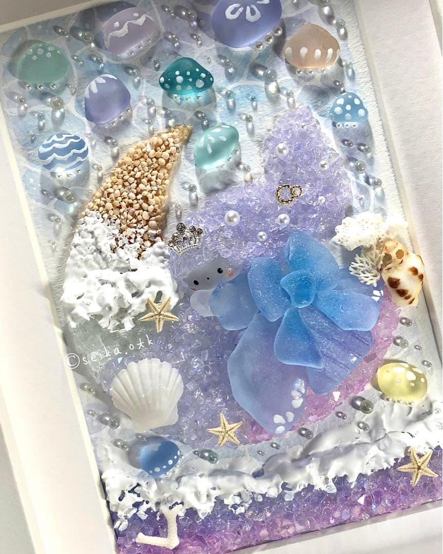 海のお月様 クラゲ姫 シーグラスアート インテリア アクアリウム 透明 ガラス