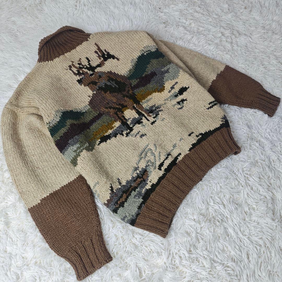 【希少デザイン】THE HUNT カモｘエルク柄カウチンニット メンズL✨