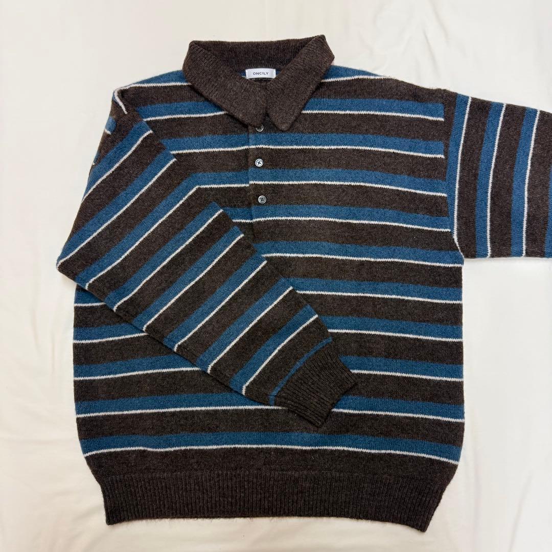 ONCILY マルチボーダーソフトタッチニットポロ