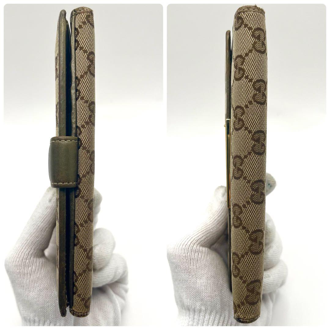 GUCCI グッチ GGキャンバス アイボリー レザー ロゴプレート 長財布