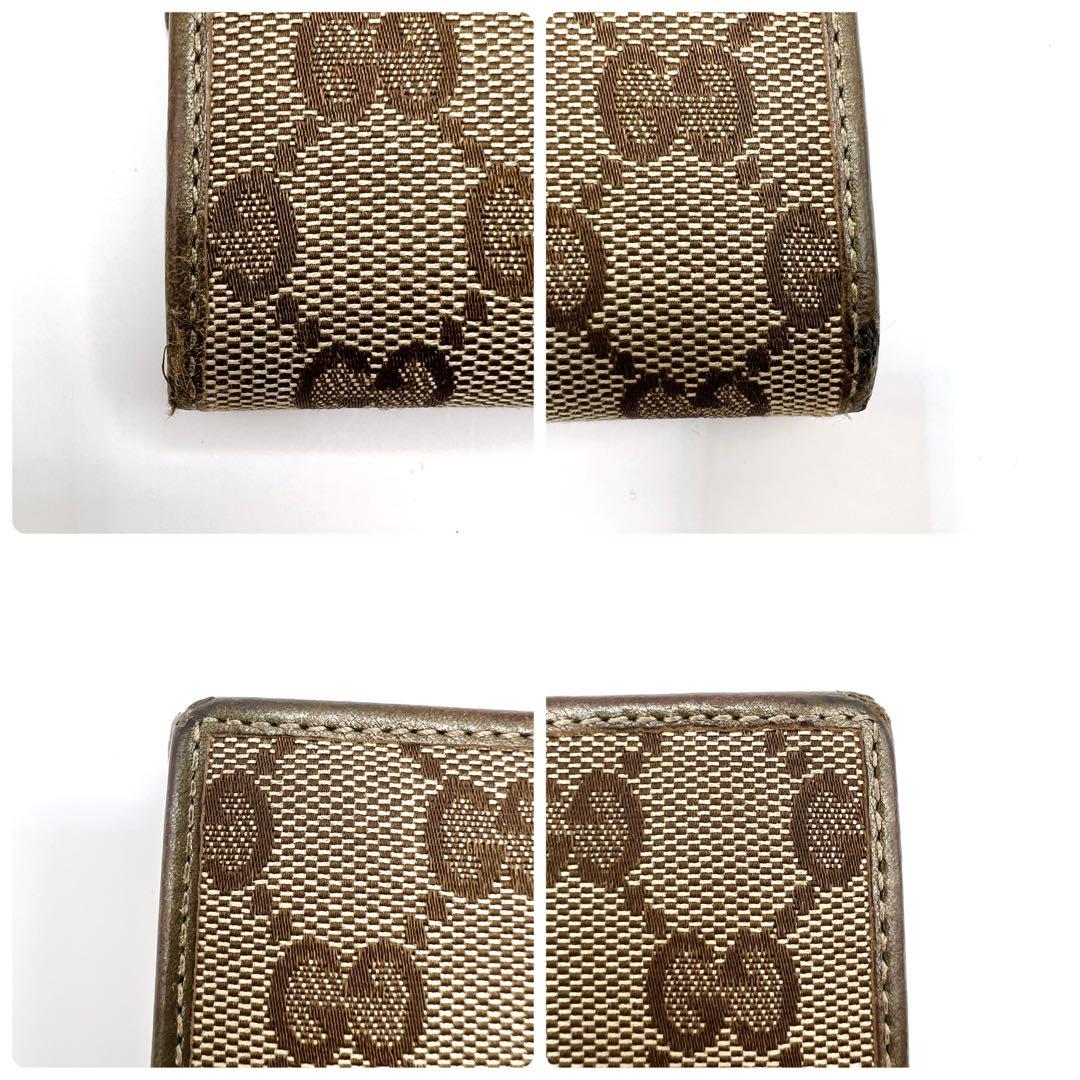 GUCCI グッチ GGキャンバス アイボリー レザー ロゴプレート 長財布