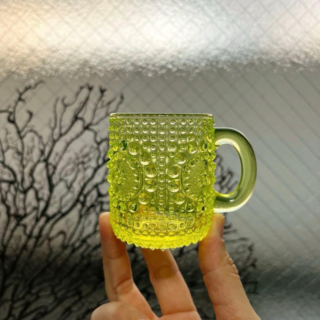 骨董　時代ガラス　フィンランド　グラッポニア マグカップ　ウランガラス１客②