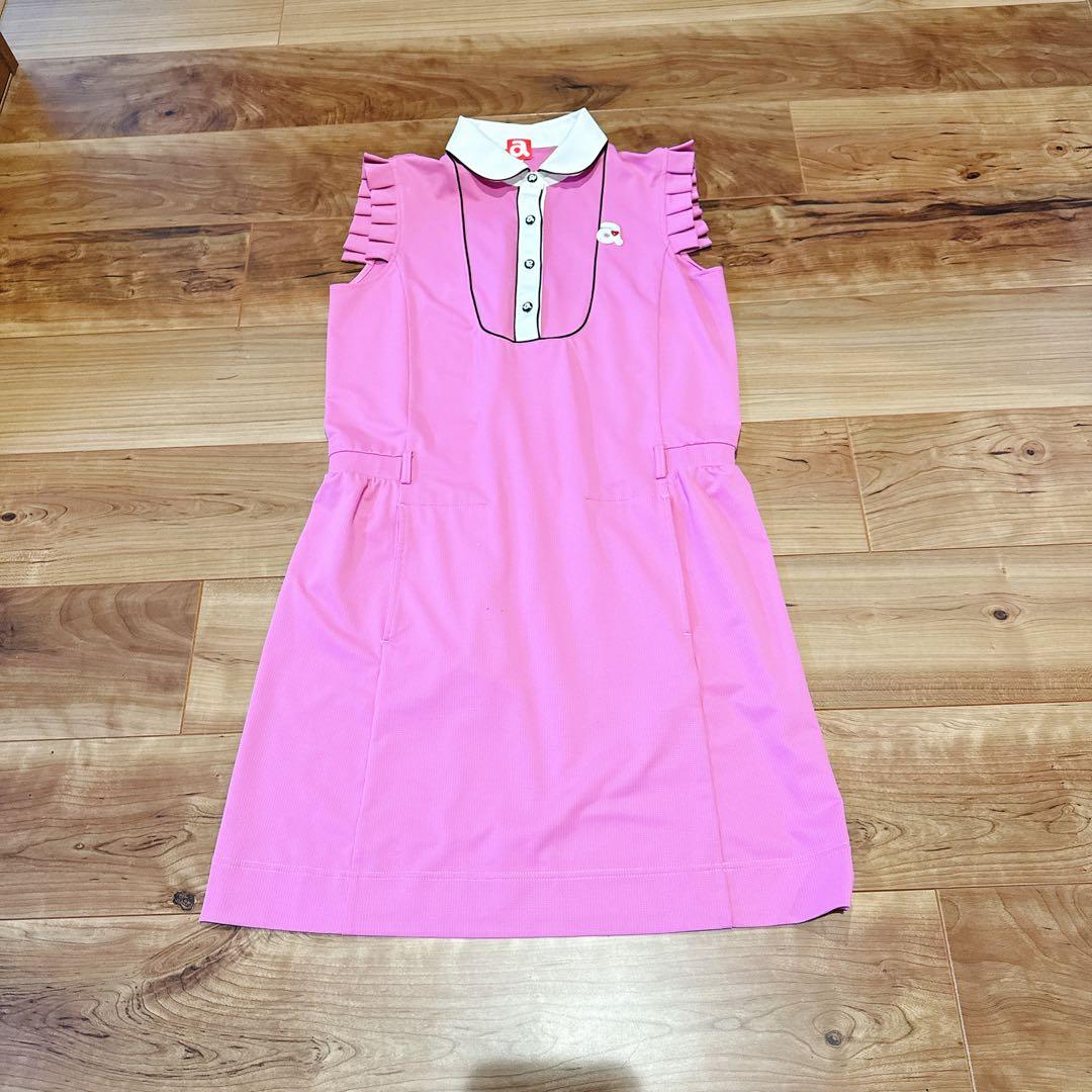 ピンク フリル付き ポロワンピース