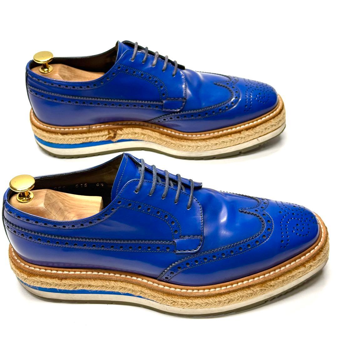 PRADA プラダ 革靴 ウィングチップ ガラスレザー ブルー エスパドリーユ