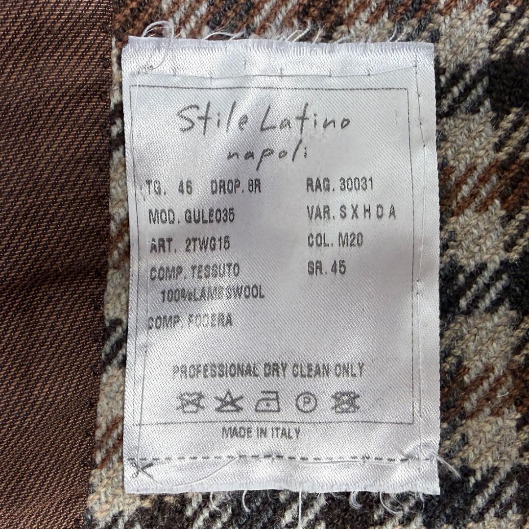 J7392 美品 スティレラティーノ チェック柄ツイードジャケット 茶×灰 46