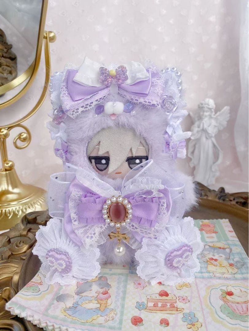 ♡おすわりぬい服 着ぐるみ 猫耳　パープルx白1点　青x白1点16cm♡ ⑧