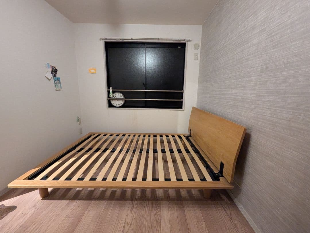 無印良品　ベッドフレーム ヘッドボード付　ダブルオーク材