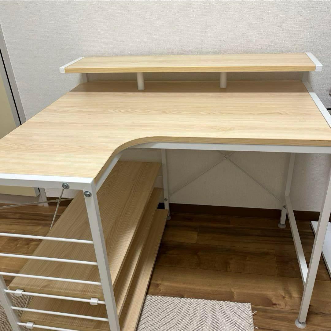 パソコンデスクL字90merrily(メラリー) ナチュラル×ホワイト【完成品】