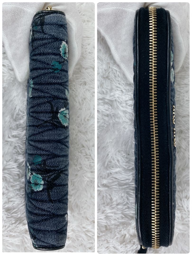 専用ミュウミュウ マテラッセ デニム 花柄 長財布 インディゴブルー バイカラー