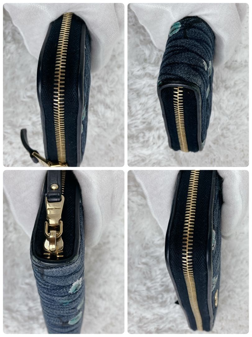 専用ミュウミュウ マテラッセ デニム 花柄 長財布 インディゴブルー バイカラー