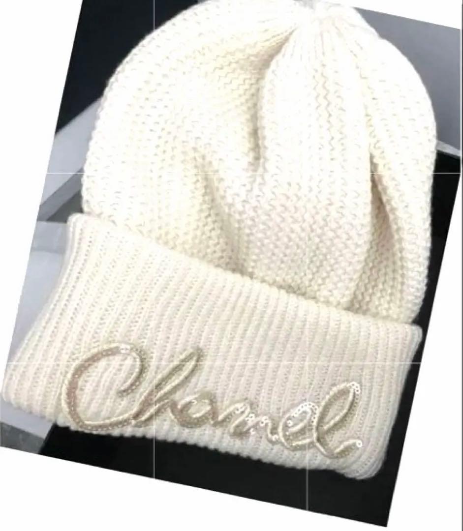 Kikiさま専用♡CHANEL カシミヤ スパンコール　ニット帽　キャップ　白