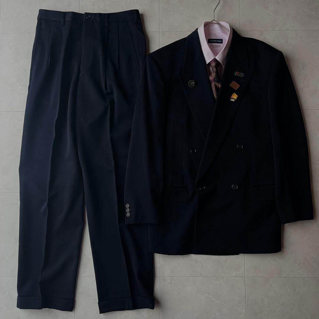 超希少✨極美品✨ペイトンプレイス　ダブルスーツ 豪華5点セット L 濃紺 ピンズ