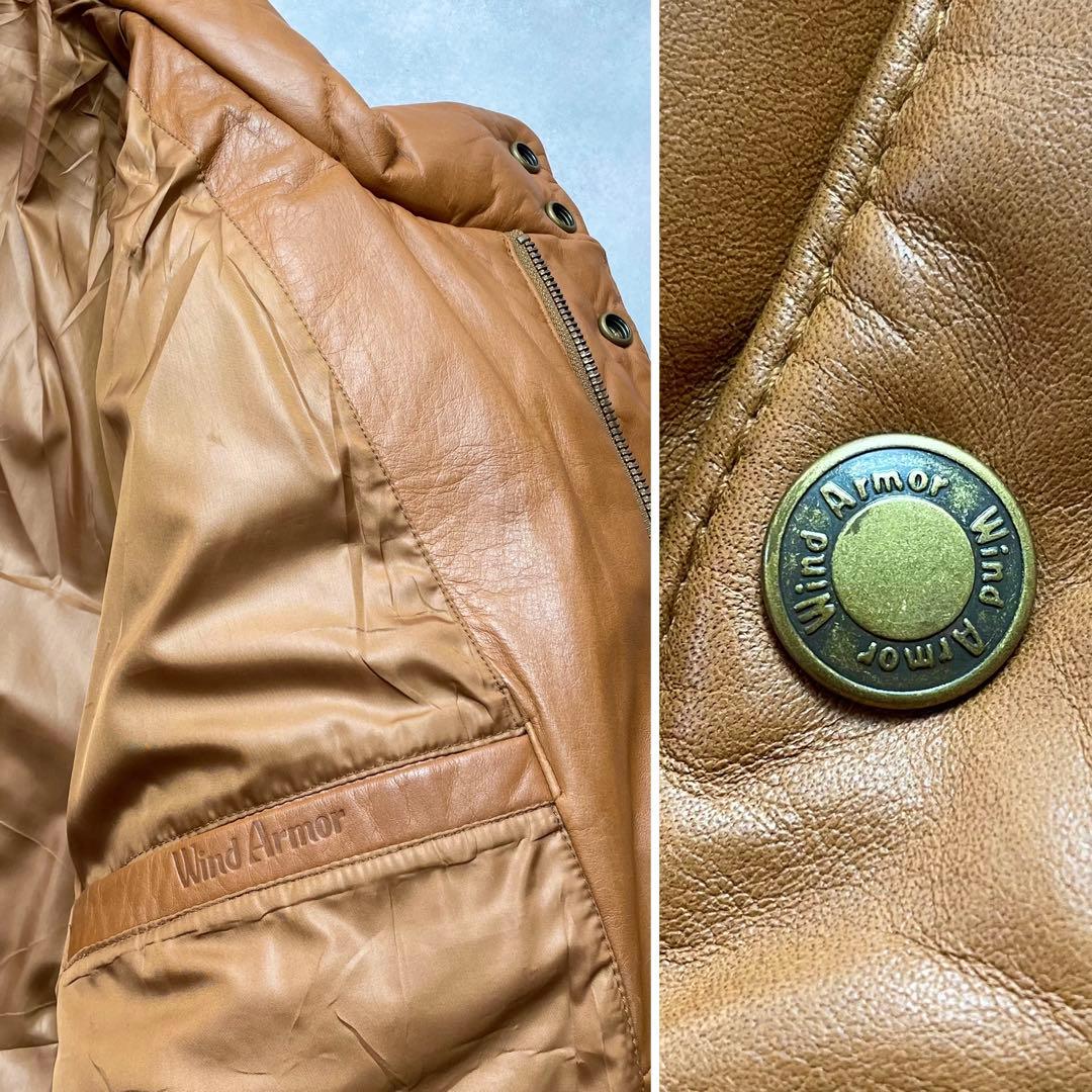 希少2XL✨ウィンドアーマー オールレザーダウンジャケット 本革 キャメル 3L