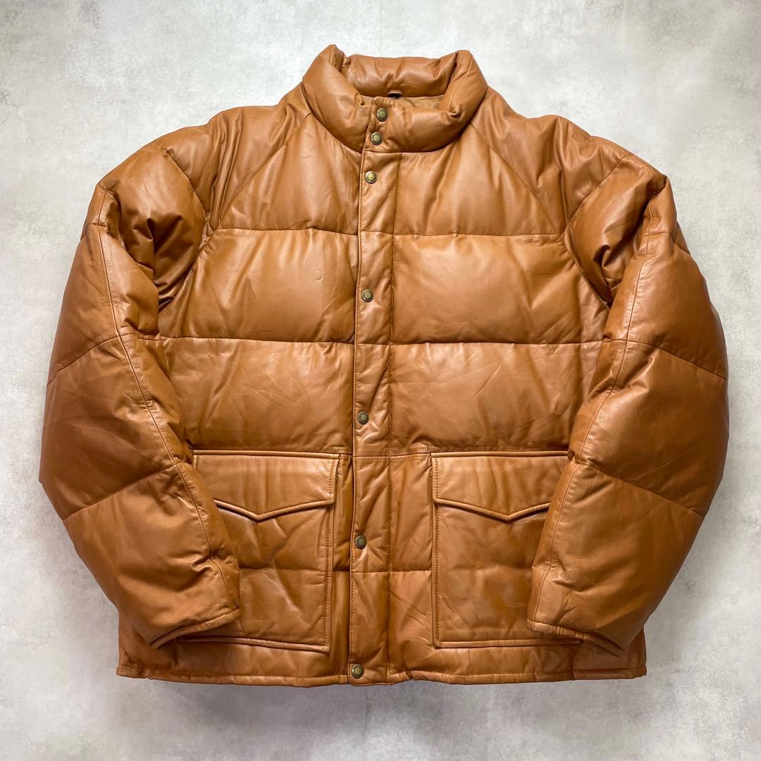 希少2XL✨ウィンドアーマー オールレザーダウンジャケット 本革 キャメル 3L