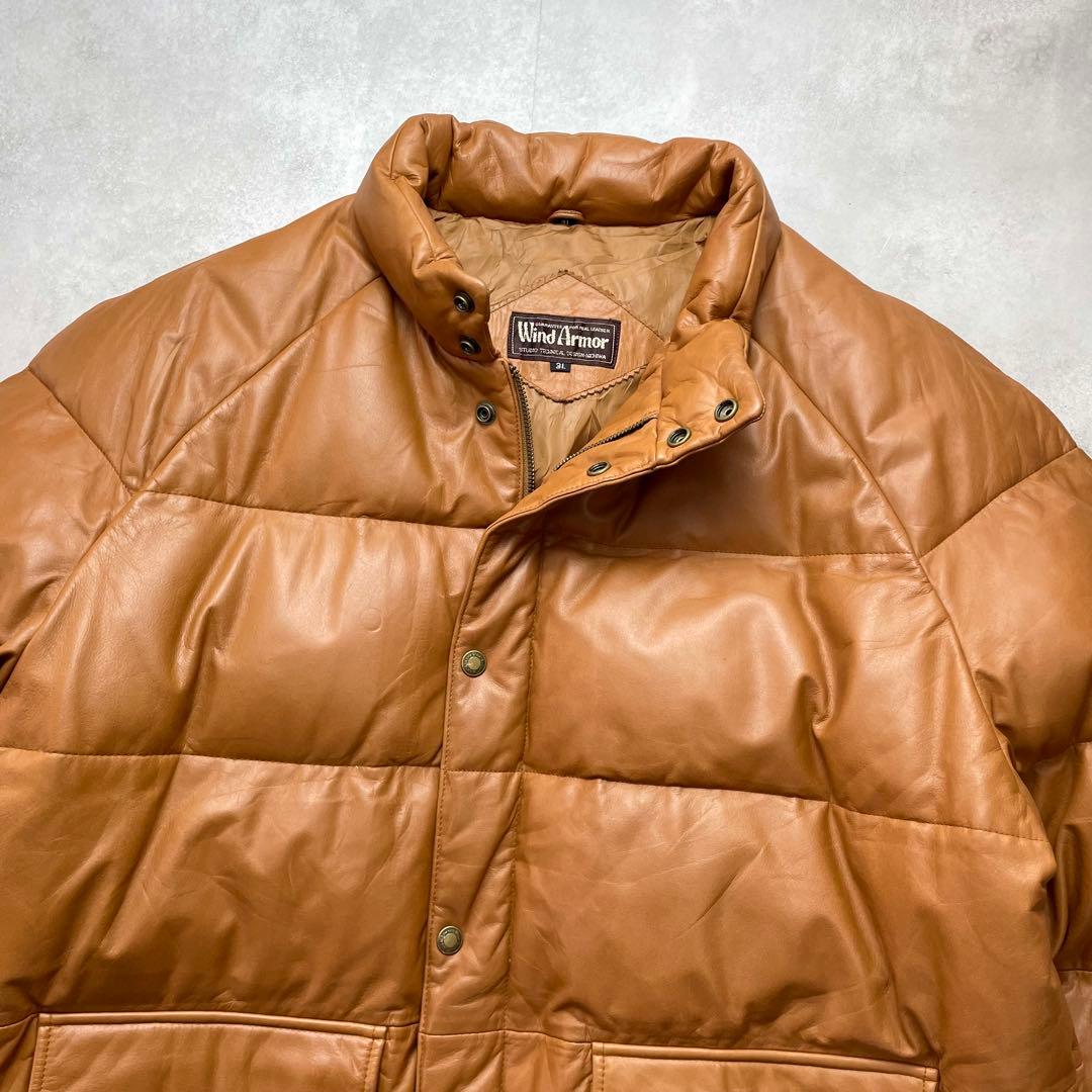 希少2XL✨ウィンドアーマー オールレザーダウンジャケット 本革 キャメル 3L