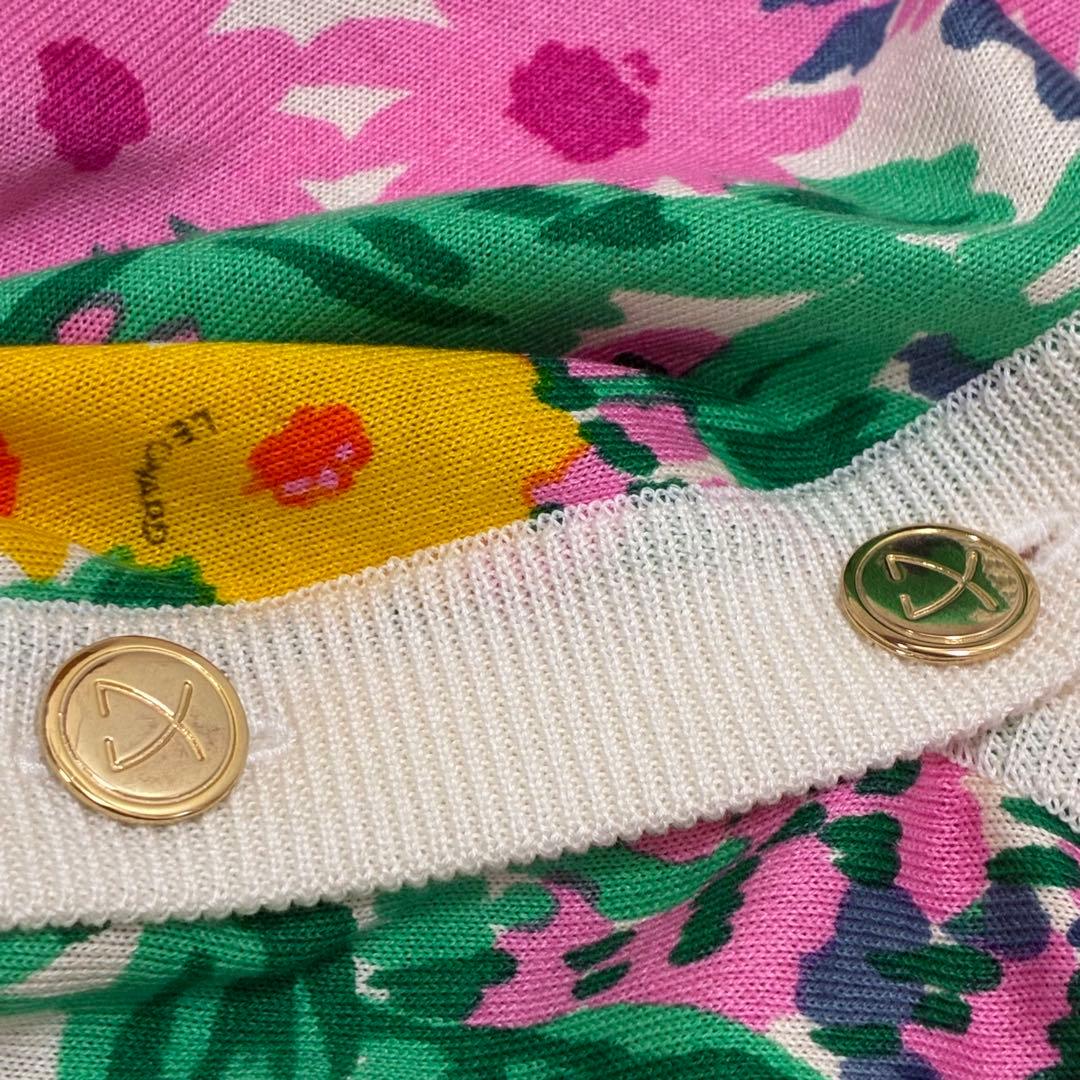 LEONALD レオナール☆Vネックロングカーディガン 金ボタン 小花柄 M