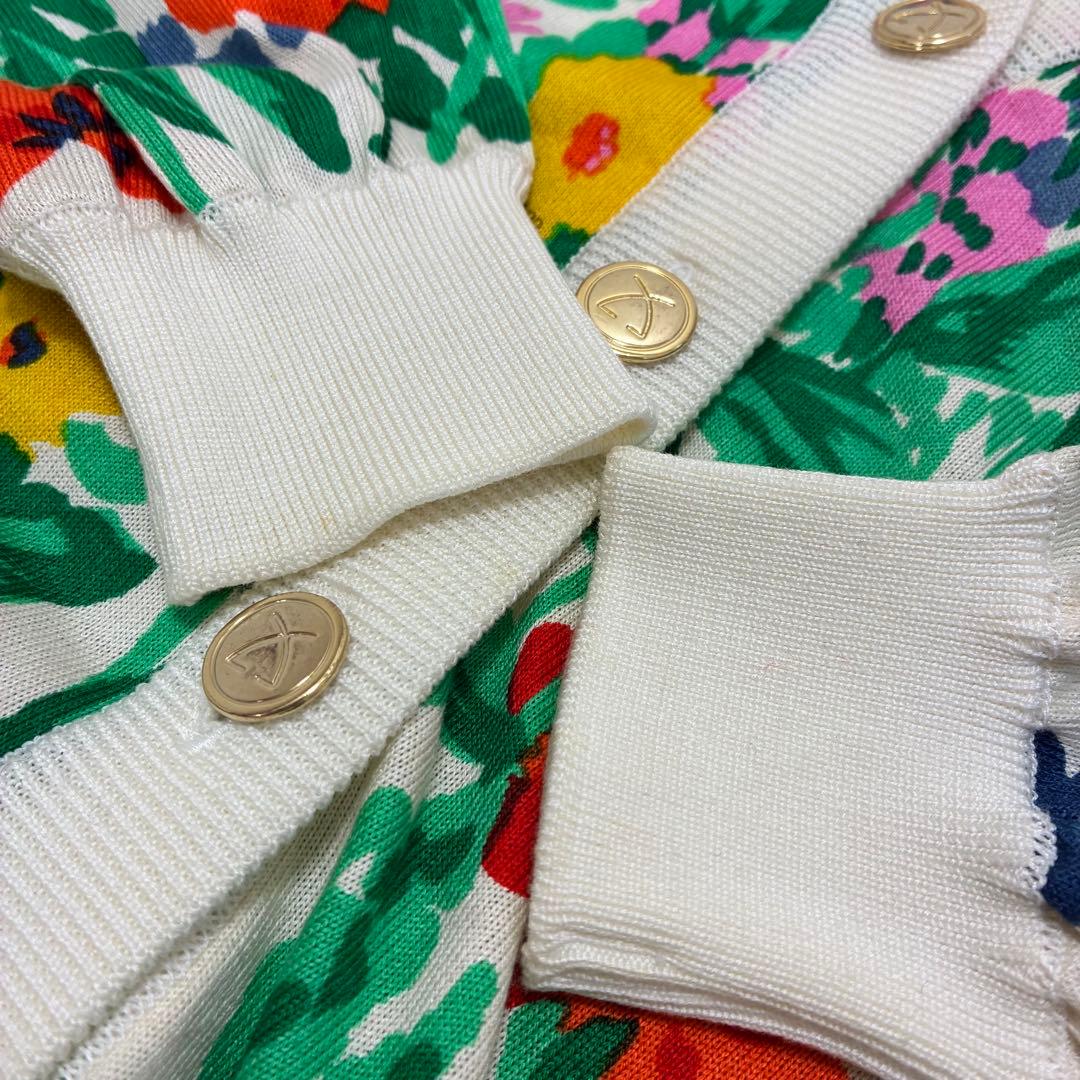 LEONALD レオナール☆Vネックロングカーディガン 金ボタン 小花柄 M