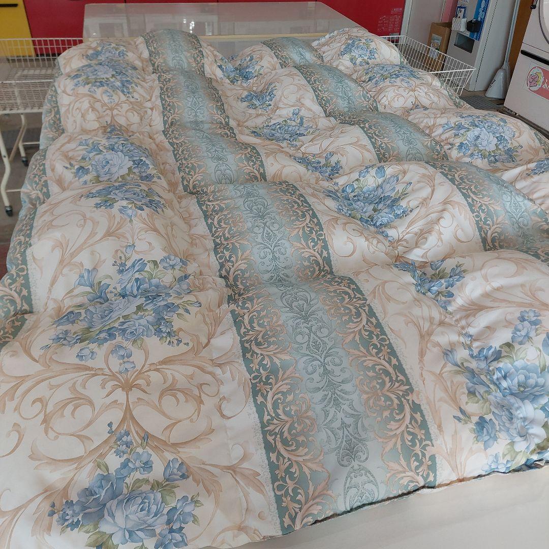 羽毛花柄掛け布団 ブルガリア産 ホワイトダウン 中古