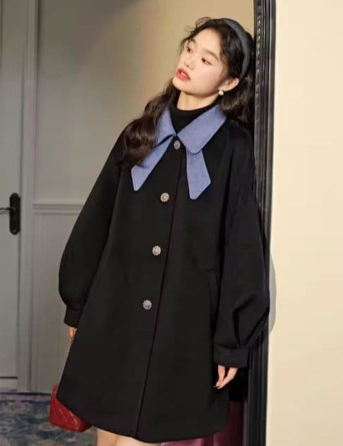 バイカラー リボンコート ブラック