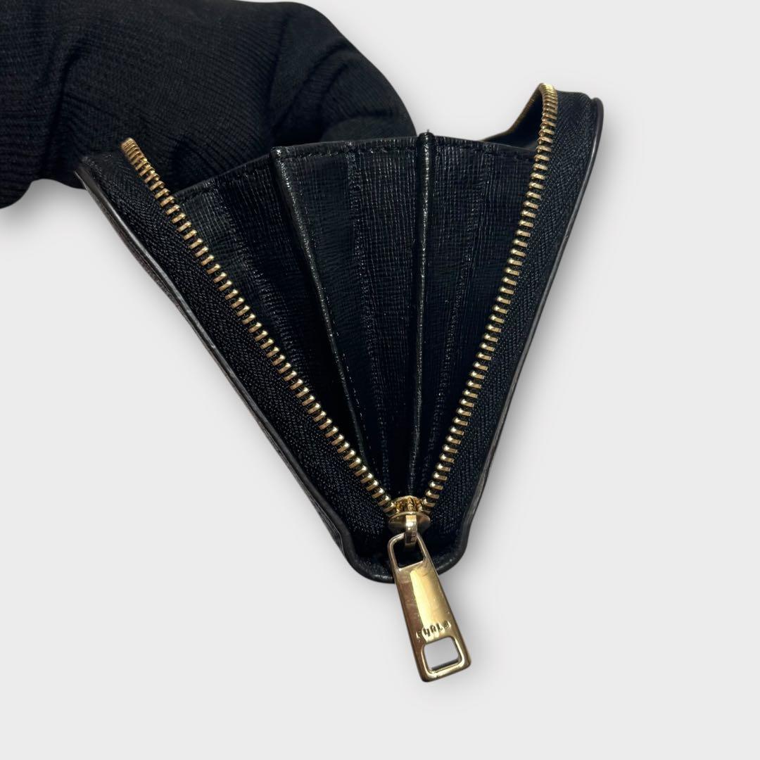 超美品✨FURLA フルラ　長財布　ラウンドファスナー　ロゴ金具　黒　レザー