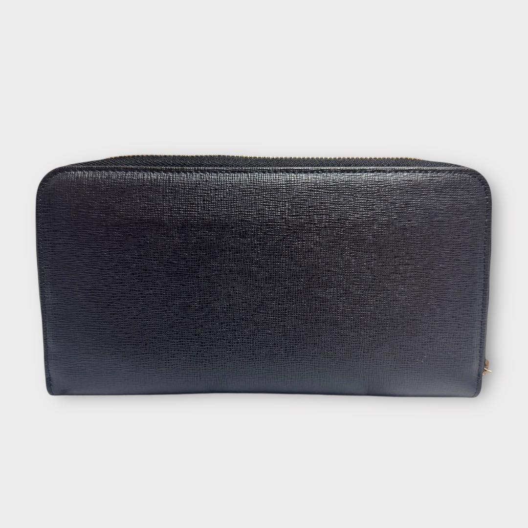超美品✨FURLA フルラ　長財布　ラウンドファスナー　ロゴ金具　黒　レザー