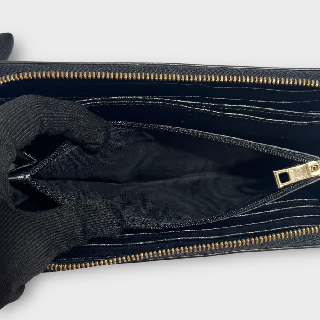 超美品✨FURLA フルラ　長財布　ラウンドファスナー　ロゴ金具　黒　レザー