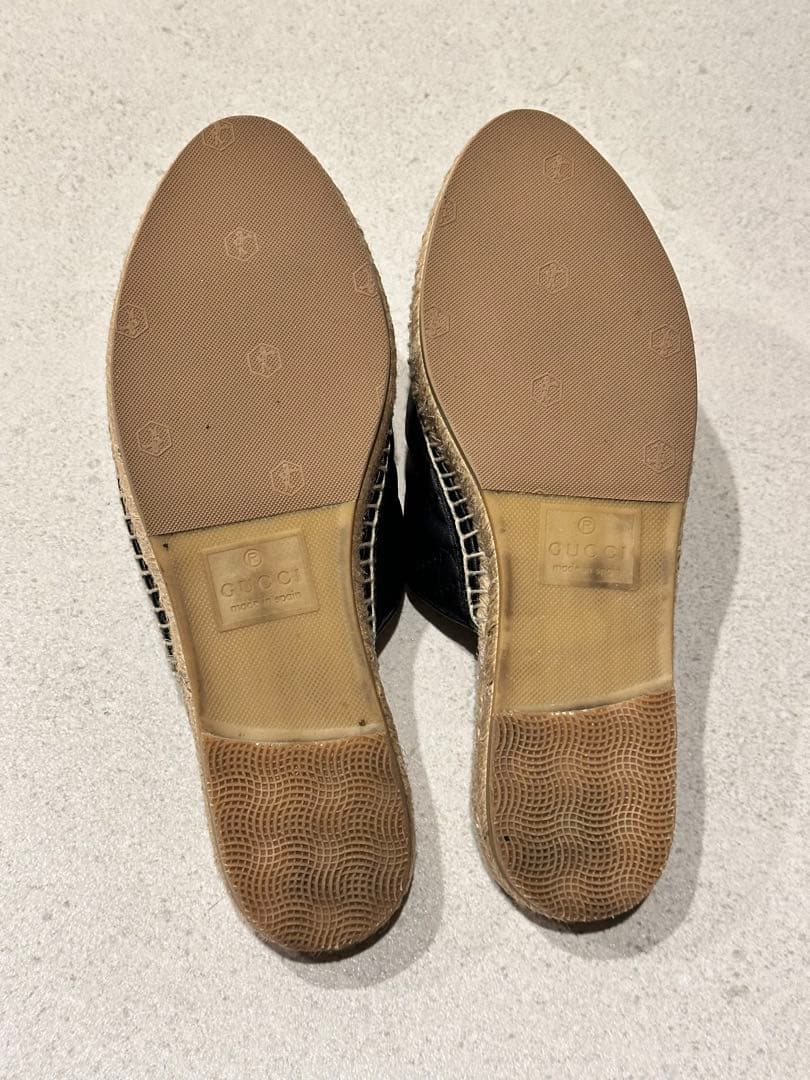 GUCCI （グッチ）ブラック エスパドリーユ レ ザー ミュール レディース