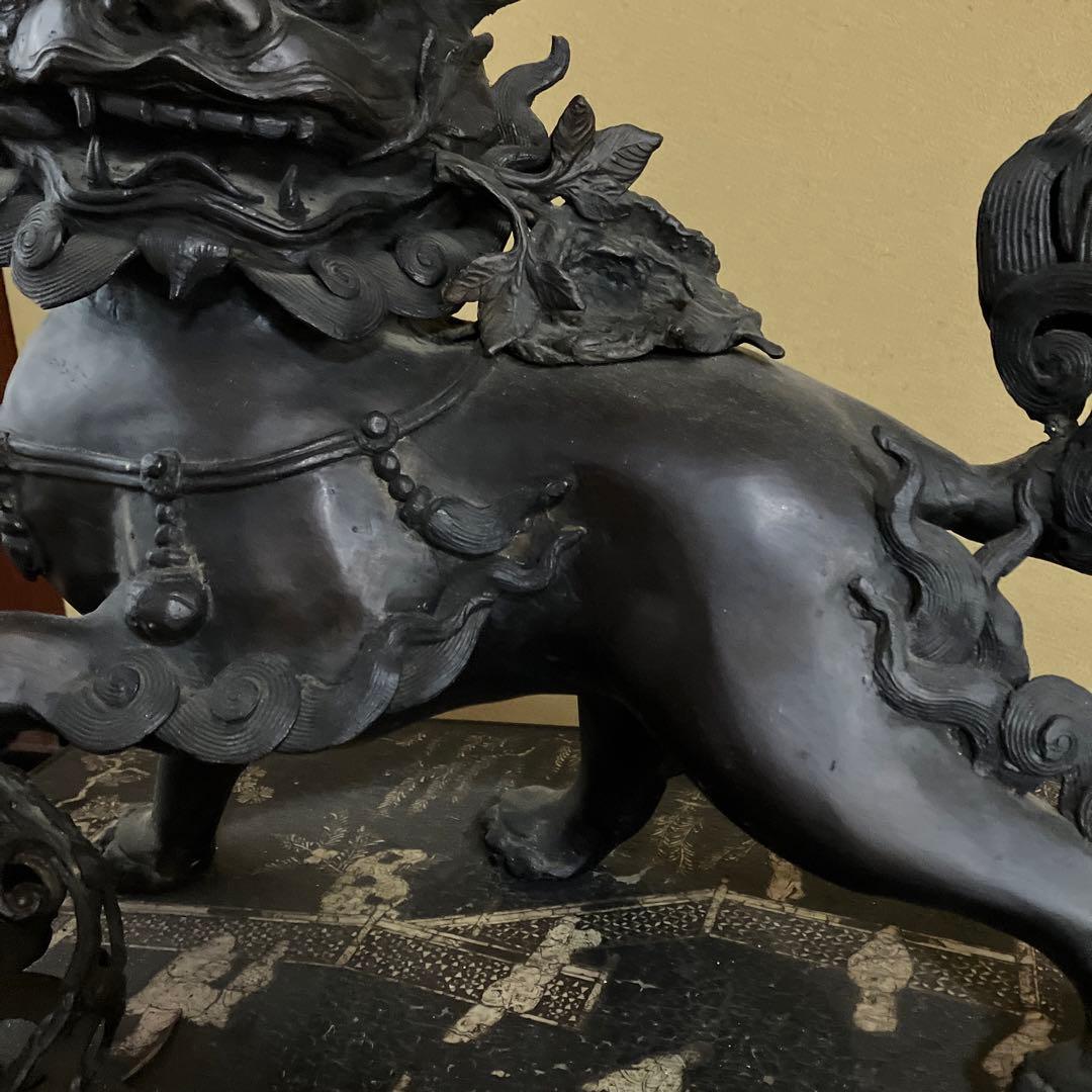 玉獅子香炉　玉獅子置物　銅製　置き物　縁起物　厄除け　高岡銅器　骨董品