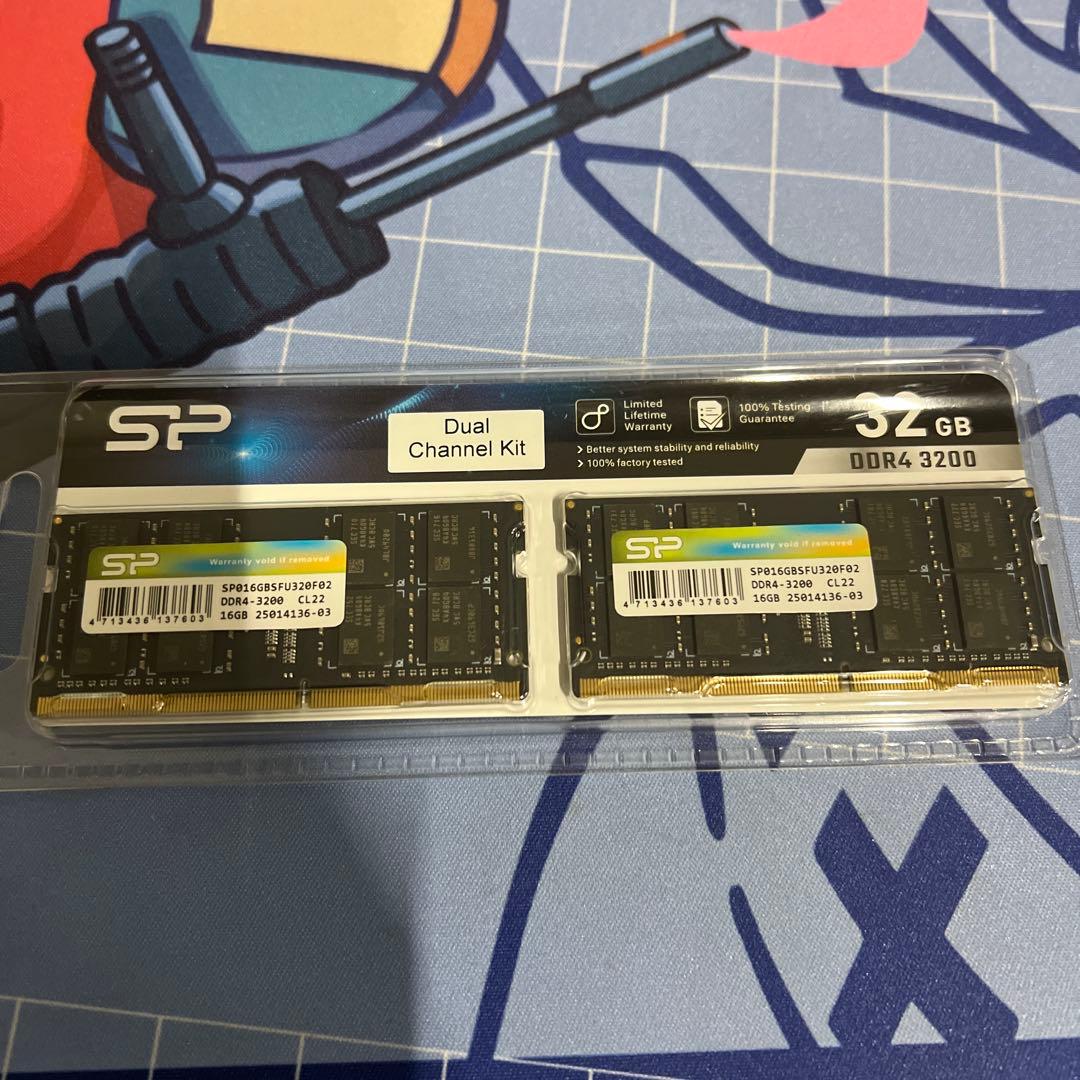 sp ddr4　3200 32GBノート用メモリ（16GB×２枚）