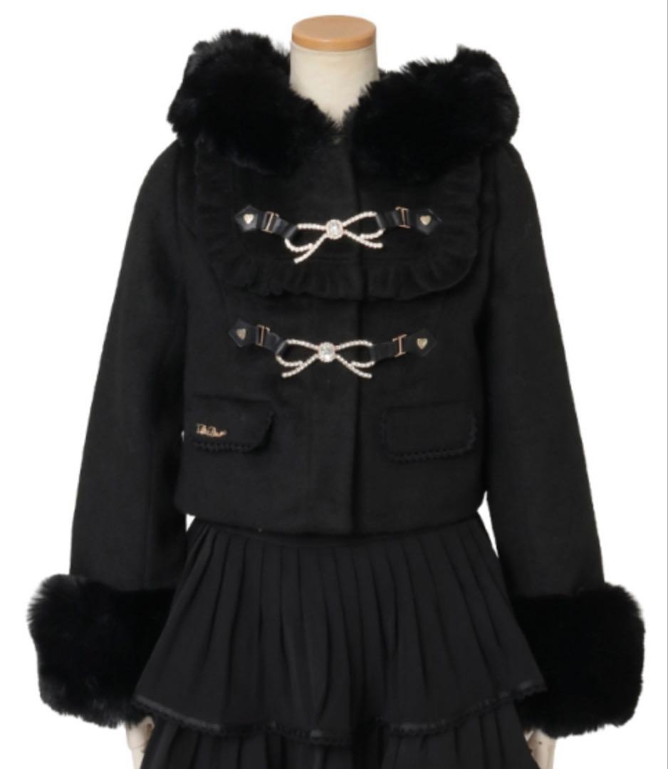 LIZLISA リズリサ ビジューリボンショートフードコート ブラック