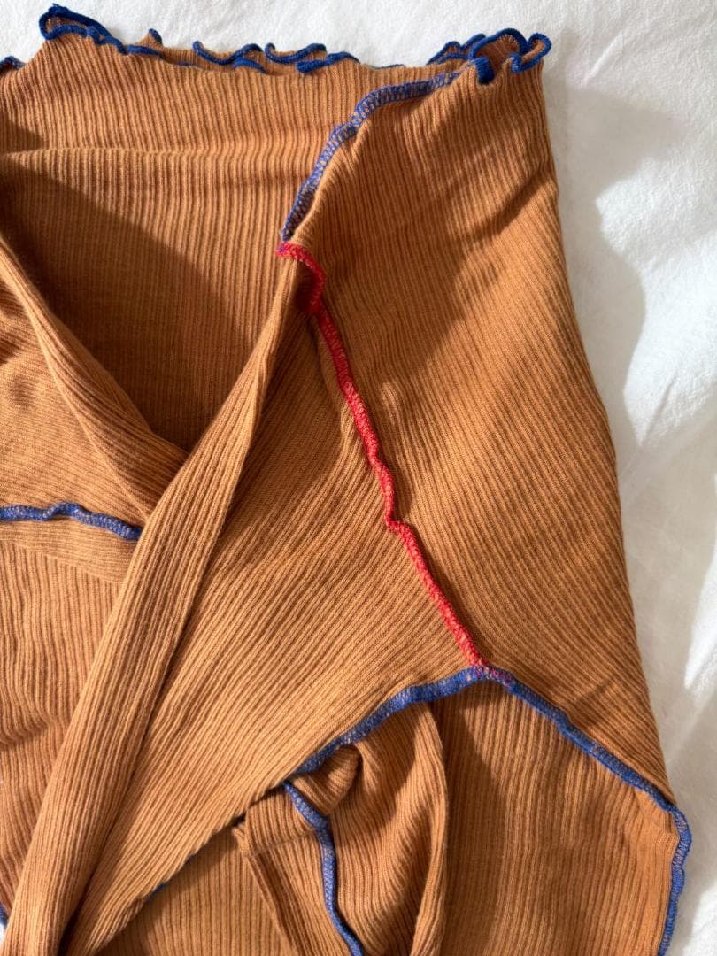 オレンジ色リブ編み長袖Tシャツ S