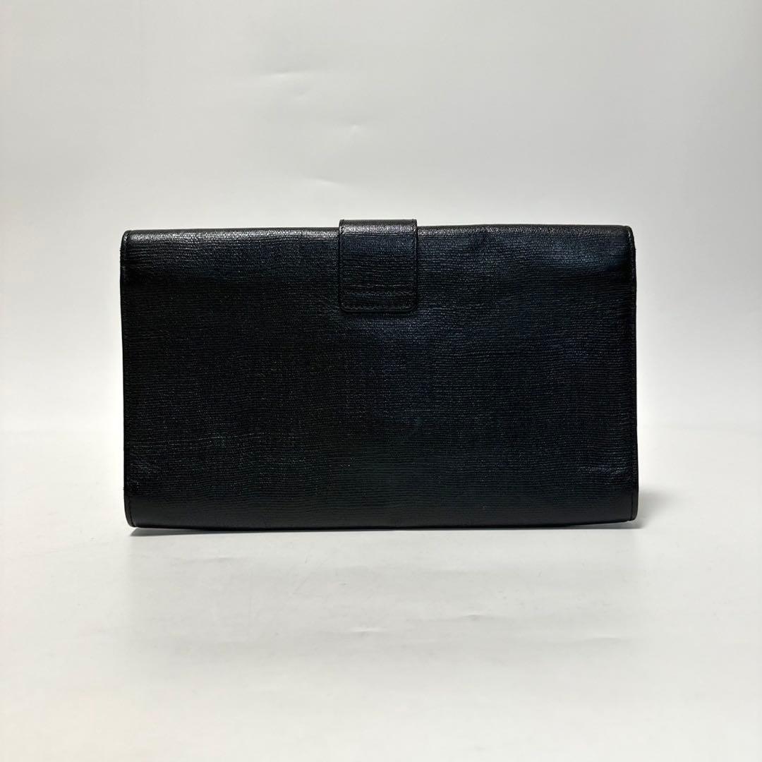 r06【極美品】イヴサンローラン Yライン　レザー　ブラック　クラッチバッグ