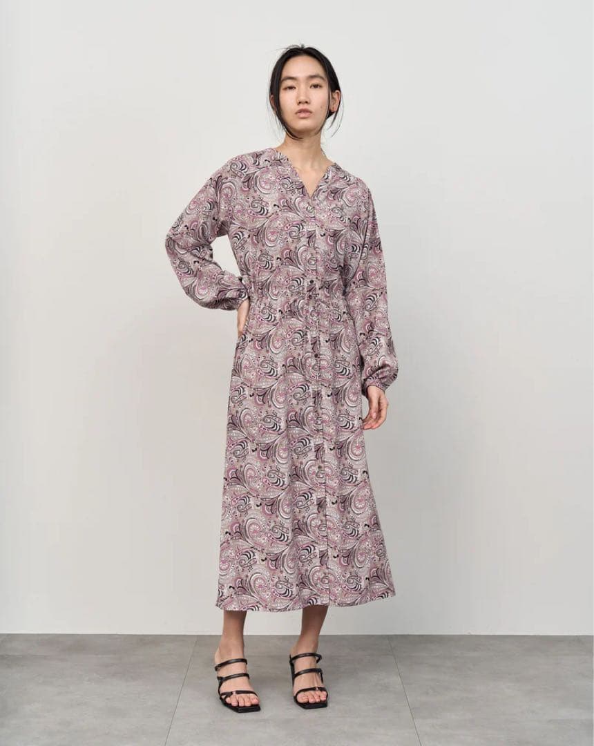 SOEJU ペイズリー柄ワンピースF 長袖 ロング ピンク 美品　日本製