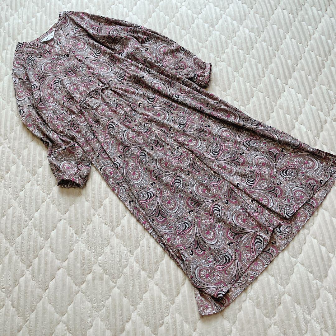 SOEJU ペイズリー柄ワンピースF 長袖 ロング ピンク 美品　日本製
