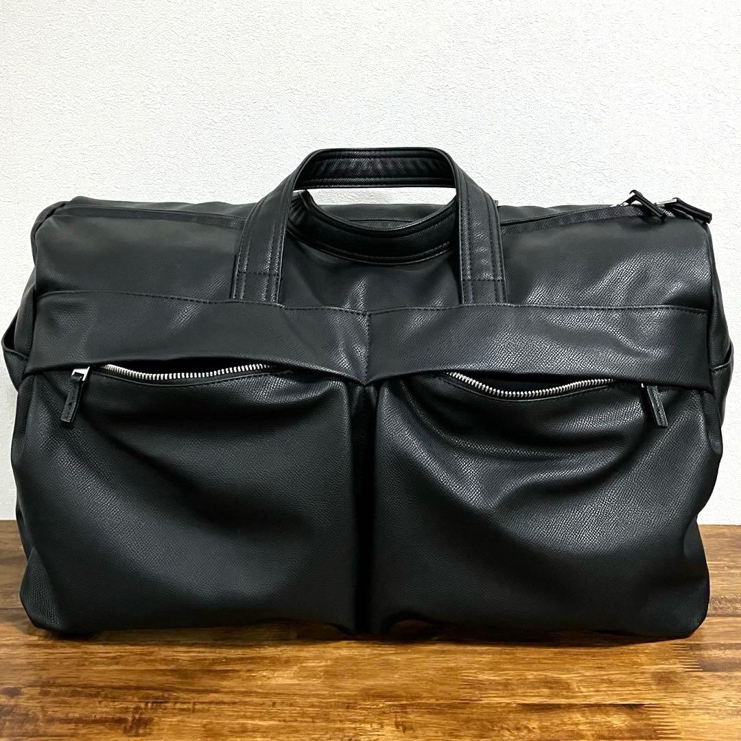 【ZARA】ザラ2way仕様 ボストンバッグ 大容量 合成皮革 ブラック 旅行用